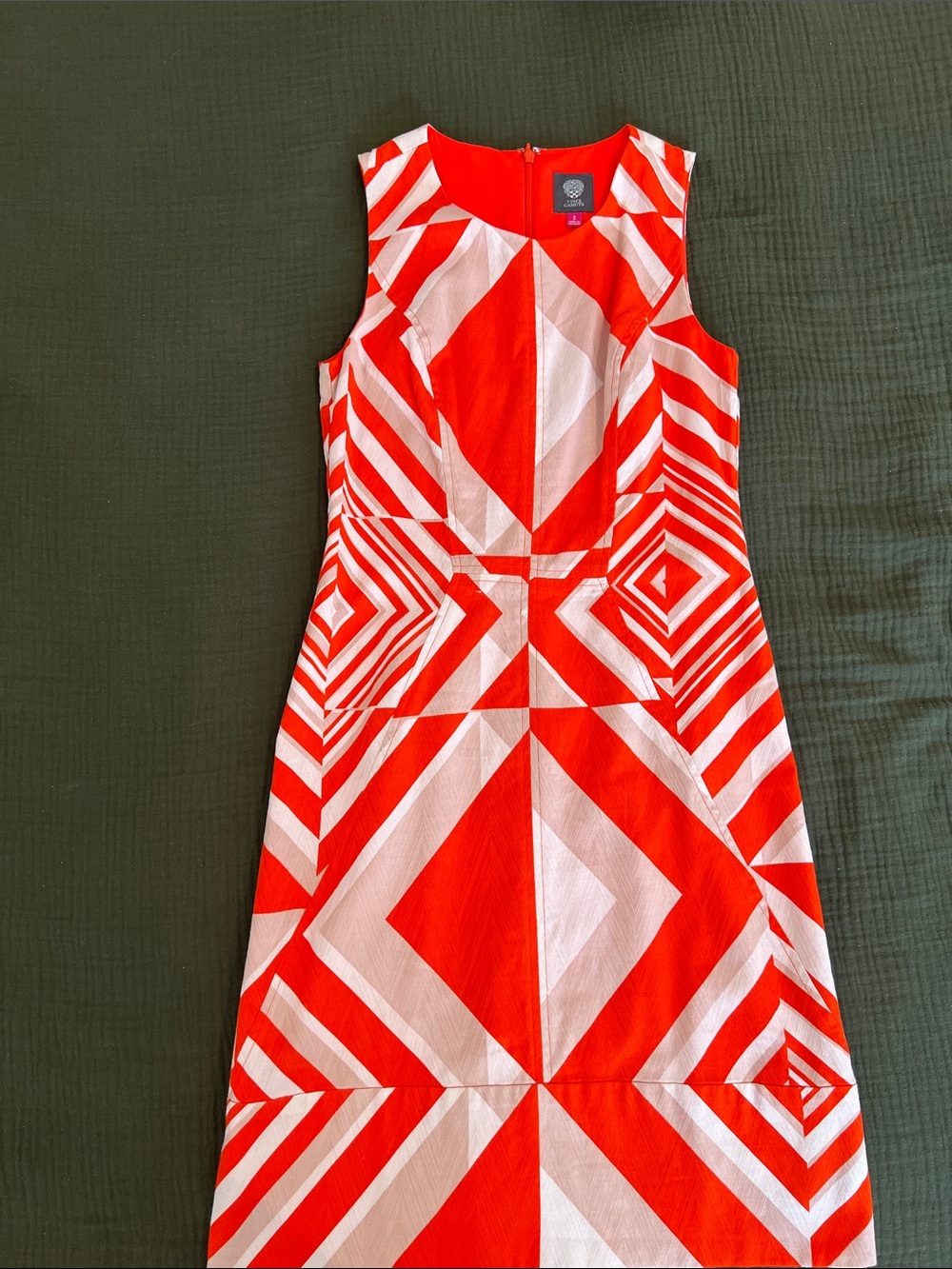 Vince Camuto Sleeveless Geometric Orange, Beige & White Shift Dress (Fitted)